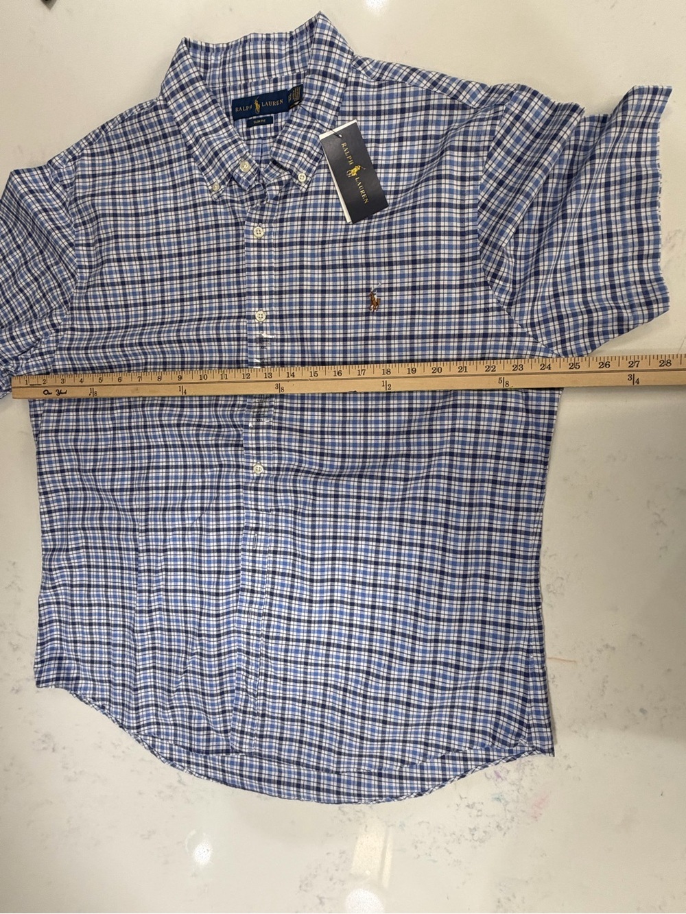Ralph Lauren Short-Sleeve Blue Plaid Button-Down Shirt - Picture 8 of 10